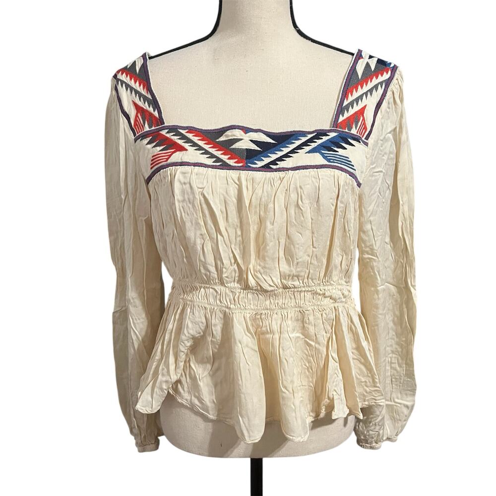Ariat Wmns Cream Jacquard Chimayo Top Embroidered Top Sz L Western Boho Festival - Picture 2 of 6